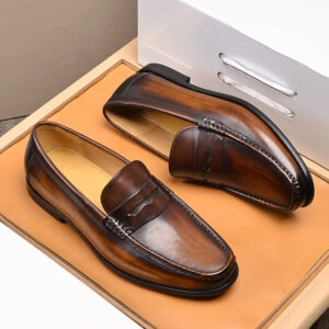 Genuine Leather Men's Penny Loafers: Luxury Slip-On Shoes