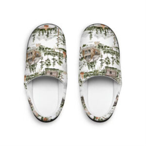 Cozy cabin Men's Indoor Slippers, cabin in the woods, forest cabin slippers, woodsy slippers for men