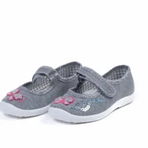 Girls Flats Ballerina Nazo Shoe Gray and Pink with Sparkles and Sequences