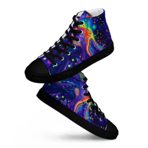Cosmic Fusion Trippy Nebula Men’s high top Rave canvas Music Festival Black Light shoes