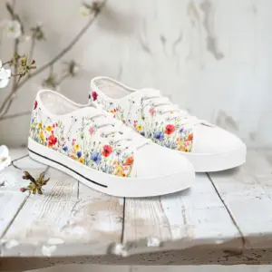 Wildflower Floral Women's Low Top Sneakers, Casual Canvas Shoes, Spring Fashion, Floral Print, Gift for Her, Everyday Wear