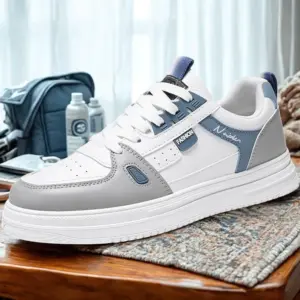 White PU Leather Sneakers, Slip-Resistant Casual Shoes, Unisex Lightweight Walking Shoes, Trendy Everyday Trainers, Streetwear Outfit